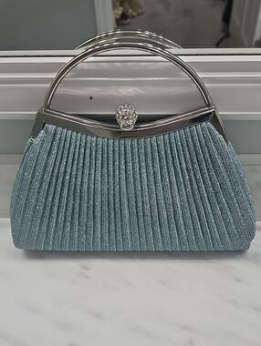 SHEIN Light Blue Pleated Glitter Top-Handle Clutch